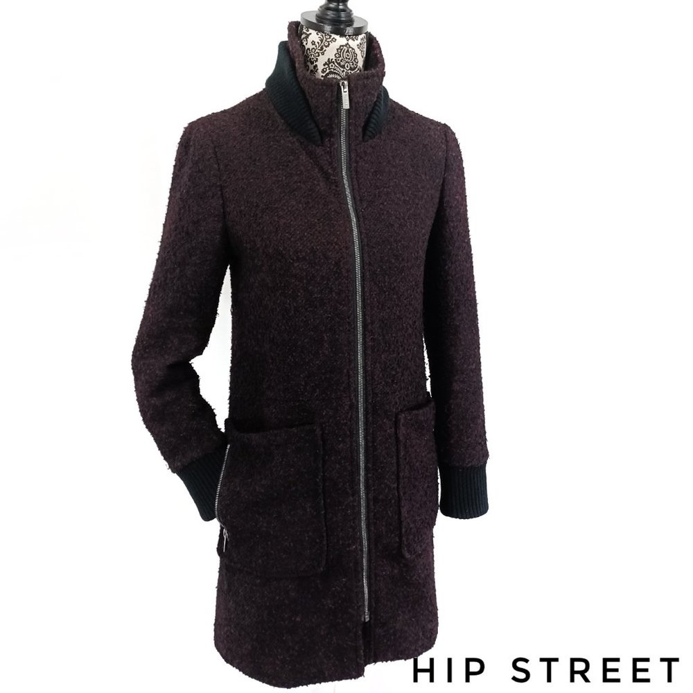 RACHEL ROY Boucle Texture Wool Blend Zip Front Funnel Neck Coat S